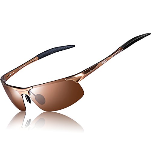 ATTCL Hombre Gafas De Sol Deportes Polarizado Súper Ligero Al-Mg Marco De Metal 8177 Brown