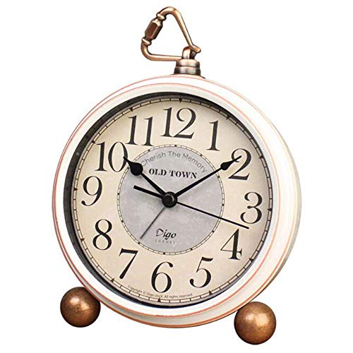 Attoe Reloj de Mesa Blanco Vintage, no para Escritorio, Despertador con Alarma de Sonido, sin Tic-TAC, sin Ruido, Funciona con Pilas, Mecanismo de Cuarzo, Cristal HD para Dormitorio/salón/niños