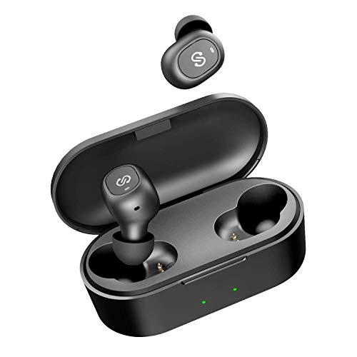 Auriculares TWS Bluetooth 5.0 SoundPEATS Truefree+ Cascos Inalámbricos In-Ear True Wireless Invisibles Sonido Estéreo Mini Audífonos Gemelos Manos Libres con Micrófono con Estuche de Carga (Negro)