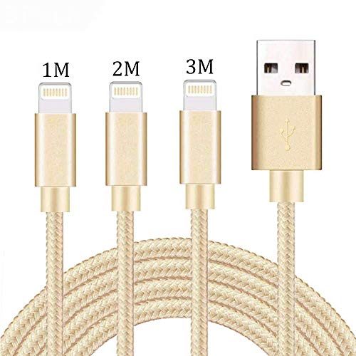 Avoalre Cable Lightning [MFi Certificado] iPhone Cable 1M 2M 3M 3Pack iPhone Cargador Cable Carga Rápida Compatible para iPhone SE 11 Pro XR X XS MAX 8 Plus 7 Plus 6s Plus iPad Air Pro Mini, Oro