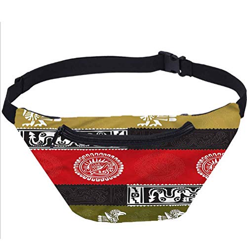 Aztec Fanny Pack,Abstractos Animales Figuras Cintura Bolsa Regalo para Intercambio de Elefantes Blancos,Navidad