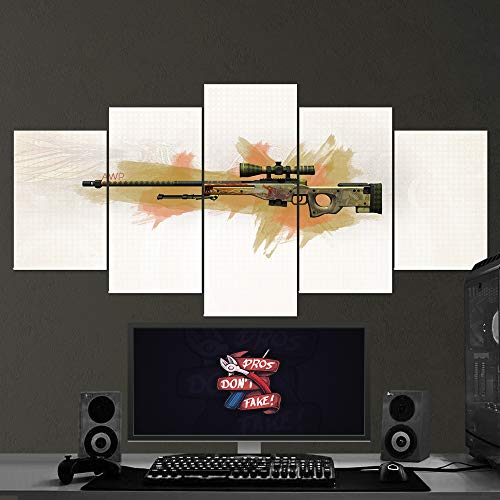 BA-CO Counter Strike Global - Lienzo Decorativo para Pared, diseño de Concha Ofensiva - CS GO 5 Piezas, Lienzo para Juegos, decoración de Pared CS GO 21 Enmarcado, Listo para Colgar - Póster CS GO