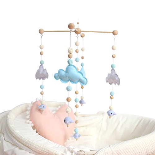 baby tete Baby Crib Mobile Bed Bell Rattle Toys Cuna Blanca y Azul de la Nube Tienda Móvil de Carillones de Viento de Madera Colgante Decoración del Hogar
