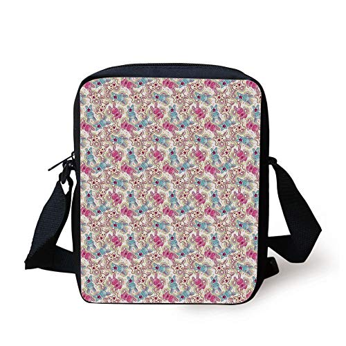 Baby,Cute Heroes Rabbits in Vivid Girls Kids Bunnies Spirals Stars Fun Theme,Pale Blue Hot Pink Cream Print Kids Crossbody Messenger Bag Purse