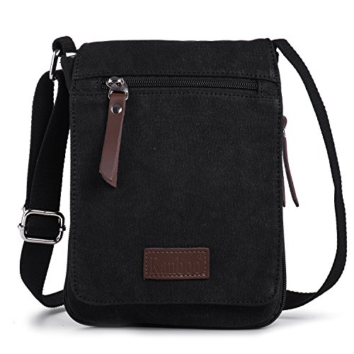 Bandolera Hombre Pequeña Bolsa de Mensajero de Lona Mini Messenger Bag Bolsos a Hombro con Mosquetón clip Bolso para iPad Mini Deporte, Trabajo, Casual, Viajes Hengwin