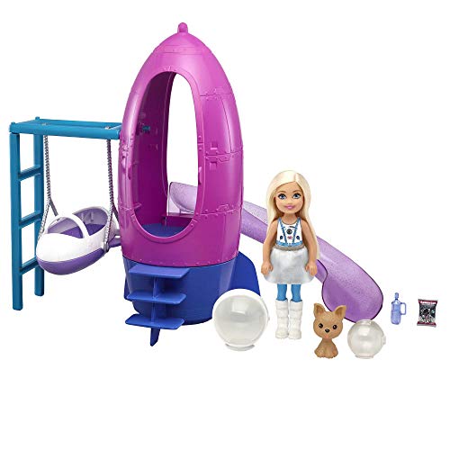 Barbie Chelsea Muñeca rubia con set de juego espacial, mascota de juguete y accesorios (Mattel GTW32)