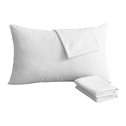 Bedecor Fundas de Almohada de Algodón 40x70cm, Juego de 2 Protectores de Almohada Impermeable y Transpirable Hipoalergénica, Blanco