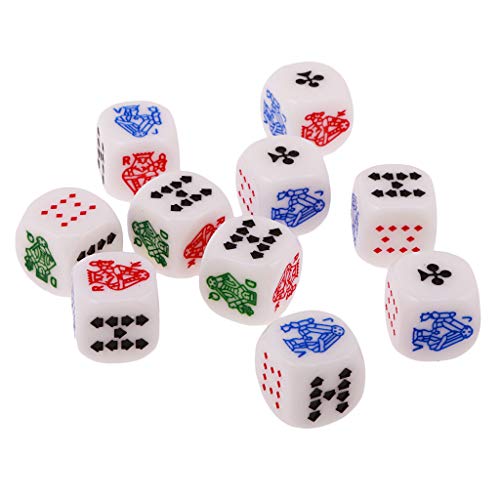 BELTI 10pcs 6 Lados D6 Dice King Queen Jack 16mm Acrílico Poker Juego de Cartas Dados