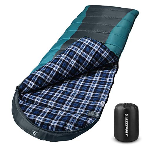 Bessport Saco de Dormir Franela del algodón, por 3-4 Estaciones, Ultra-Compacto y Ligero, 220 cm x 80 cm, para Viajes, Camping, Senderismo, Escalada-Grey&Blue