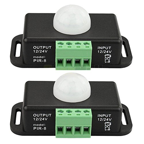 Binchil Koerper - 2 x 12 V/24 V 8 A detector de movimiento PIR infrarrojo, interruptor LED barra de luz automática, color negro