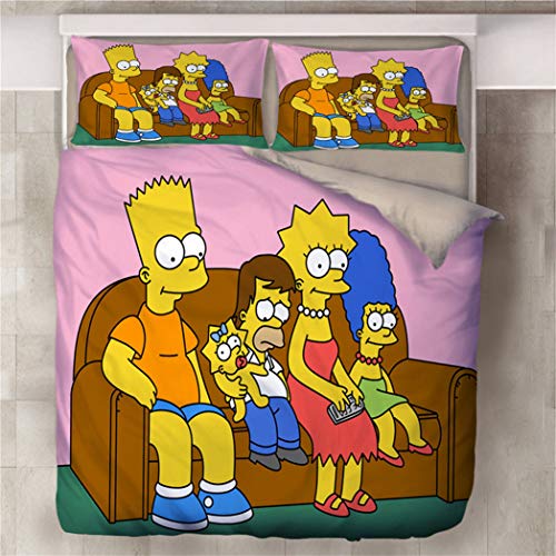 BOLAT - Juego de funda de edredón para niños, diseño de anime, Simpson, ropa de cama de microfibra suave impresa en 3D con 1/2 funda de almohada, ideal para la escuela en casa (diámetro: 140 x 210 cm)