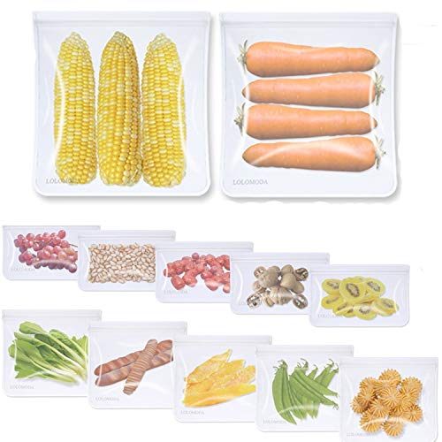 Bolsas Reutilizables para Almacenamiento de Alimentos,12 Piezas Bolsas Congelar Reutilizable,Bolsas Reutilizables para Fruta Sándwiches Verduras,1.5mm Súper Grueso Sello Sin BPA