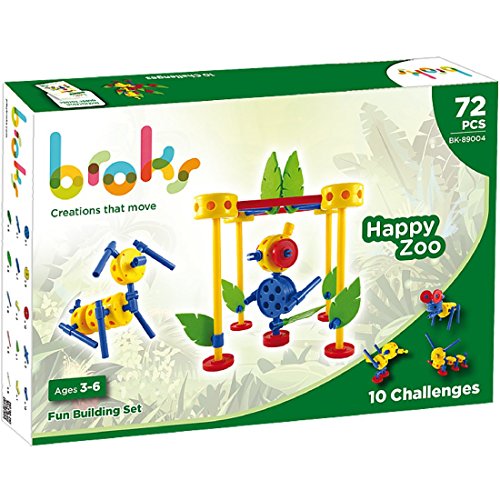 Broks - Happy Zoo: Juego de construcción Educativo para Montar Animales. 72 Piezas encajables