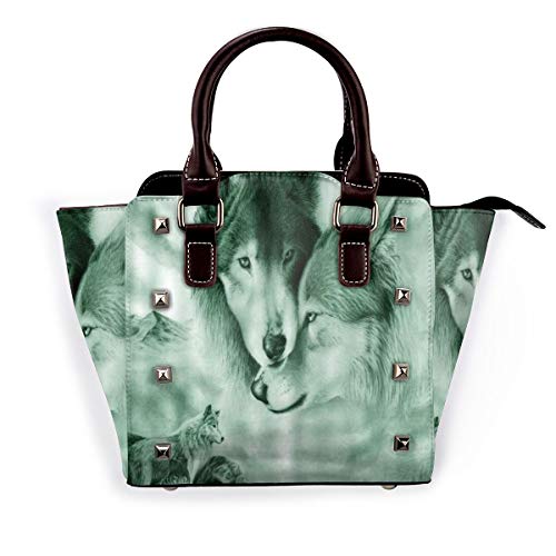 BROWCIN Tema de animales salvajes de lobo Desmontable Moda Tendencia Bolso de las señoras Bolso de hombro