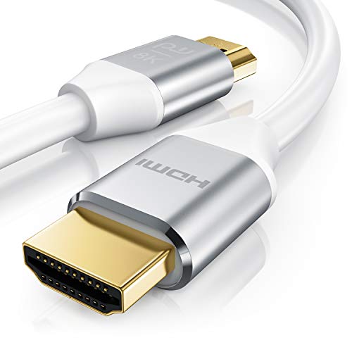 Cable HDMI (1,5 m, 8k @ 120 Hz con DSC, 7680 x 4320, UHD II, compatible con HDMI 2.1, 2.0a, 2.0b, 3D, ultra alta velocidad con Ethernet, Dynamic HDR10+, VRR, ARC, Blu Ray PS4, PS5, Xbox, color blanco)