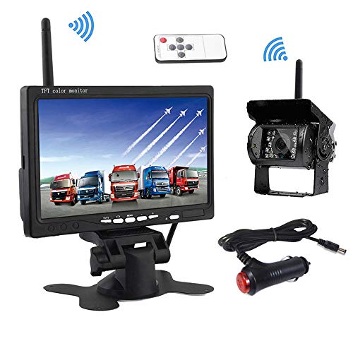 Cámara de visión trasera inalámbrica, Podofo 7 "HD TFT LCD Vista posterior Monitor + Cámara retrovisor impermeable para camiones RV
