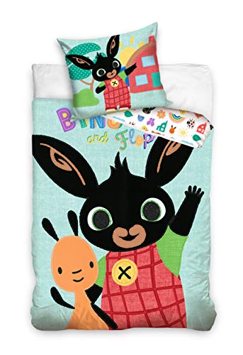 Carbotex – BING192018-PP – Juego de cama Bing y Flop que salutano funda nórdica y funda de almohada original de algodón – Multicolor – 140 x 200 cm y funda de almohada de 70 x 90 cm