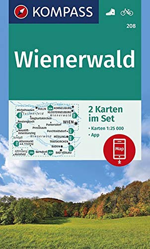 Carta escursionistica n. 208. Wienerwald 1:25.000 (set di 2 carte): 2 Wanderkarten 1:25 000 im Set inklusive Karte zur offline Verwendung in der KOMPASS-App. Fahrradfahren