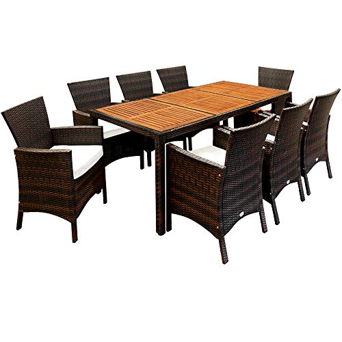 Casaria Conjunto de sillas y mesa de poliratán tablero mesa de madera de acacia marrón muebles de jardín Set de muebles