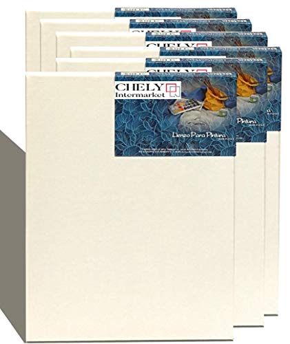 Chely Intermarket, Lienzos para pintar 30x40 cm/perfil 16mm / Pack de 6 unds| Apto óleo, acrílico Pre-estirado 100% algodón/Libre de Ácido/Hebra Media/Color blanco (560-30x40*6-0,30)