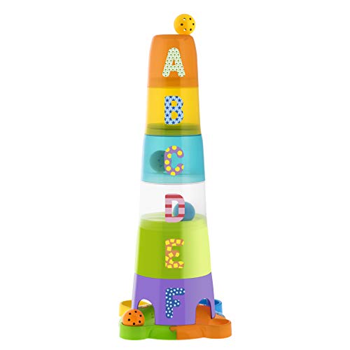 Chicco Super Torre Aplilable - Puzzle verticalde de 62 cm de alto y divertidas piezas encajables - Incluye 6 bolas de colores y 6 cubos apilables