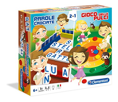 Clementoni – Juegos de Societa Palabras Cruzadas y el Juego de Las pulgas Multicolor