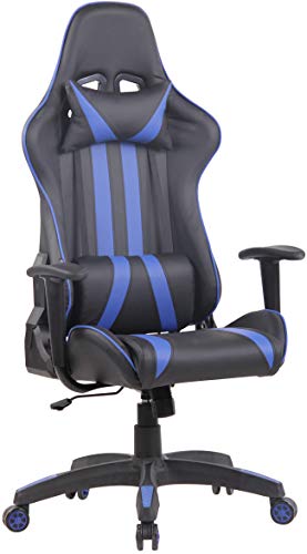 CLP Silla Gamer Kano En Simil Cuero & Base con Ruedas I Silla Racing Altura Ajustable & con Respaldo Reclinable I, Color:Negro/Azul