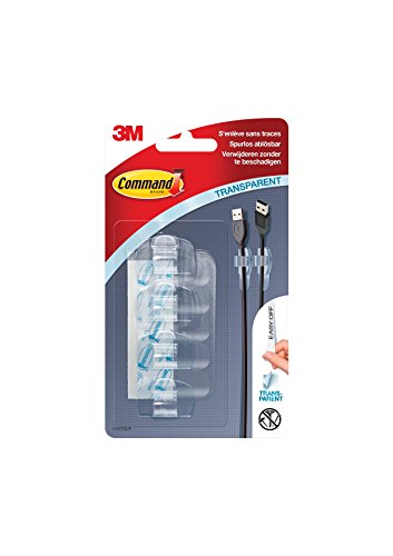 Command 17017CLR - Clips para cables (1 Paquet de 4 Clips con 5 adhesivos para pared), Transparente, talla S,