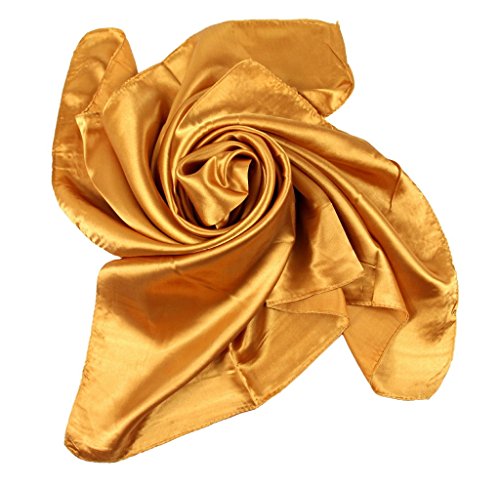 COMVIP Mujeres Satén de seda cuadrados macizos de la playa del verano Bandana Pañuelo 90 * 90cm oro del café