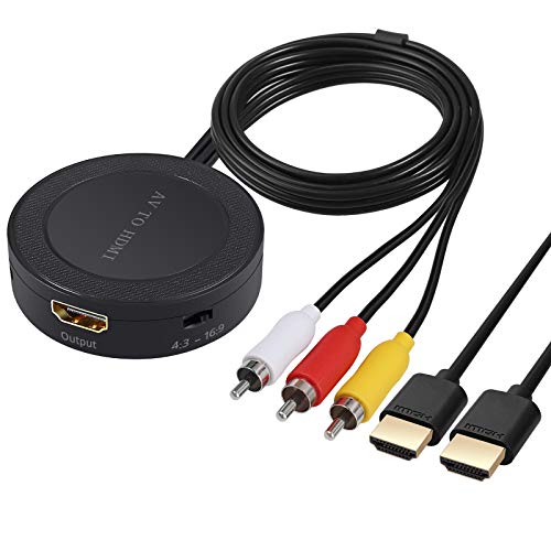Convertidor RCA a HDMI, Adaptador AV a HDMI 1080P Compuesto a HDMI Compatible con 4: 3/16: 9, PAL/NTSC Compatible con Wii, Wii U, PS One, PS2, PS3, STB, VHS, VCR, Blue-Ray