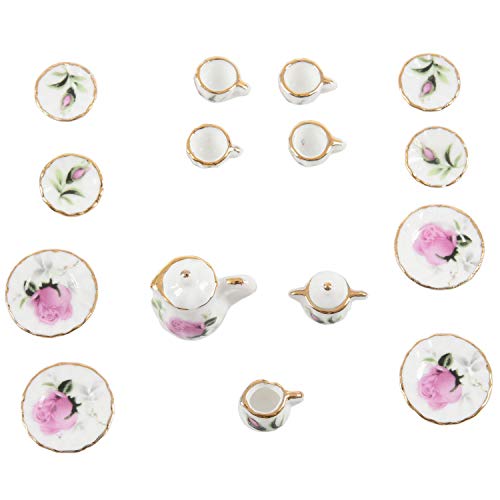 CUHAWUDBA Lote de 15 Tazas de Té de Café en Miniatura de la Casa de Mu？Ecas de Porcelana Rosebud