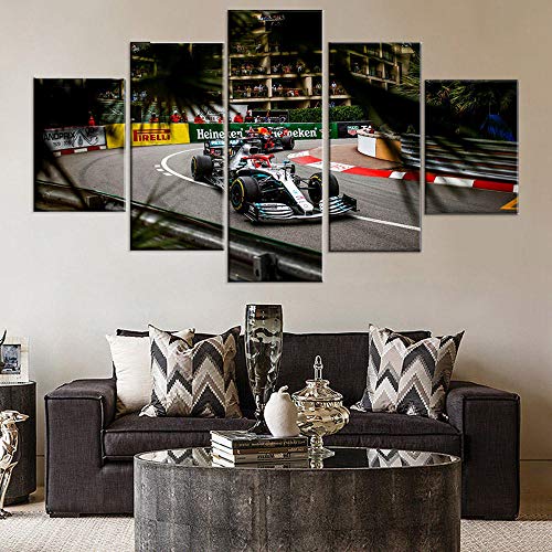 CXVXC5 Piezas - Cuadro sobre Lienzo Monaco GP Lewis Hamilton f1 posterSo Crazy Art de Estilo Moderno Ideal - para Decoración hogareña - Listo para Colgar