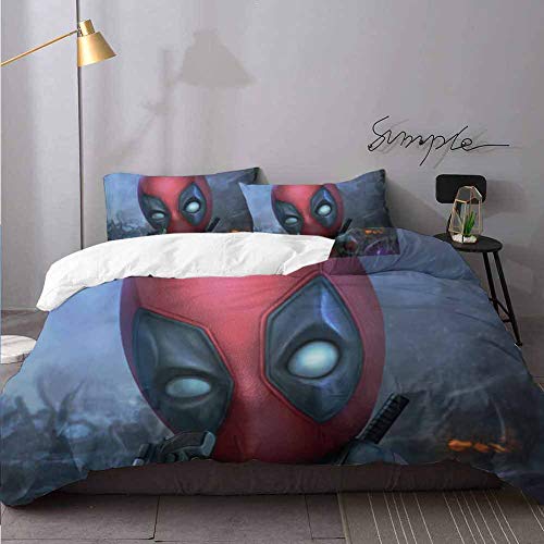 Deadpool Juego de sábanas y edredón de 3 piezas, juego de funda de edredón individual