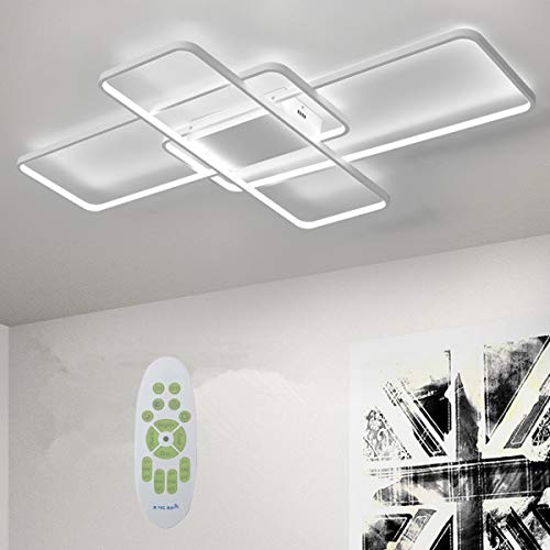 Deevin Moderna Lámpara LED De Techo Para Salón Regulable Pantalla De Acrílico Lámpara De Techo De Diseño Lámpara De Comedor Con Mando A Distancia,Lámpara Colgante Cocina,Blanco,140 * 80cm