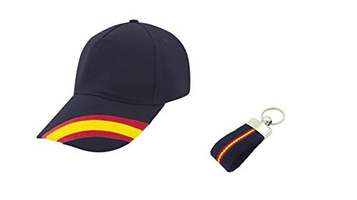 Desconocida Gorra Azul Marino Bandera España Regulable y Llavero Lona Bandera de España a Juego. Accesorio Deportivo Padel, Golf, Tenis