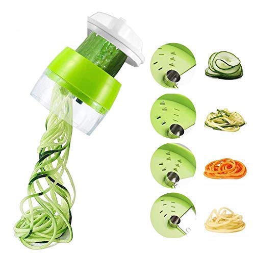 Didisky Cortador de Verdura 4 en 1【2020 La última versión】 Rallador de Verduras Calabacin Pasta Espiralizador Vegetal Veggetti Slicer Pepino, Espaguetis de Calabacin, Cortador Espiral Manual