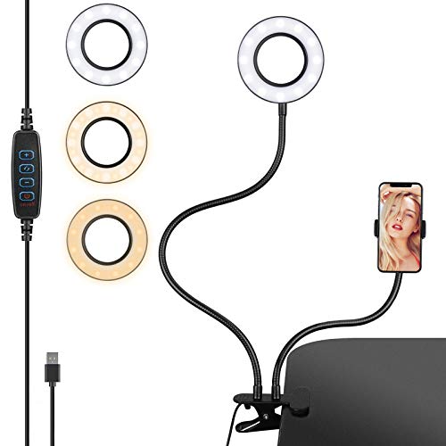 Diyife Anillo de Luz Selfie,[Nueva Versión] LED Luz Anular con Soporte para Teléfono Brazo Largo Flexible 3 Modos de Iluminación para Youtube Transmisión en Vivo Maquillaje Fotografía Vlog