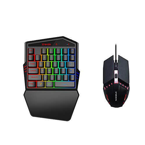 Docooler HXSJ K99 Juego de Mouse de Teclado para Juegos con una Sola Mano 35 Teclas BT4.2 Teclado inalámbrico + Mouse para Juegos con Cable con combinación de Teclado y Mouse de luz Respirable