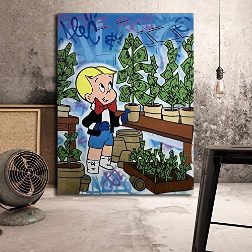 EDGIFT2 Papel Tapiz artístico Pintura fotográfica Rich Money Tree Graffiti Art Richie Alec Monopoly Poster Dormitorio Imágenes Decoración para el hogar 50X70cm 20x28 Pulgadas Sin Marco