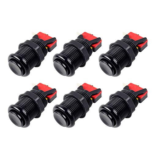 EG STARTS 6X Americano Estilo Estándar Botones Arcade Switches conmutables Tipo Happ de 30mm Terminales de 187 "(4.8 mm) Jamma Mame Kit (Negro)