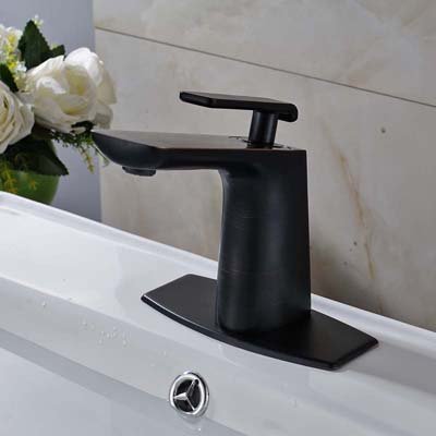 Envío FaucetingFree Retro Deluxe Color Negro grifo monomando lavabo Grifo lavabo con agua caliente y fría de un solo nivel de tubo toque,con placa de 6 pulg.