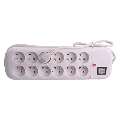 Exin 54.402.30 - Regleta con interruptor y 12 enchufes, 1,5 m, color blanco