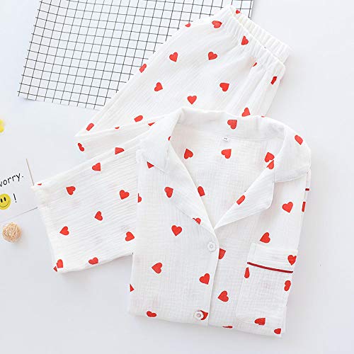 FDJIAJU Ropa De Dormir para Mujeres,Mujeres Pajama Set Manga Larga Lindo Pija Ropa De Dormir Blanco Algodón Pijama Loungewear Trajes De Noche Señoras Kawaii Hogar Wear Loungewear,Imagen,M