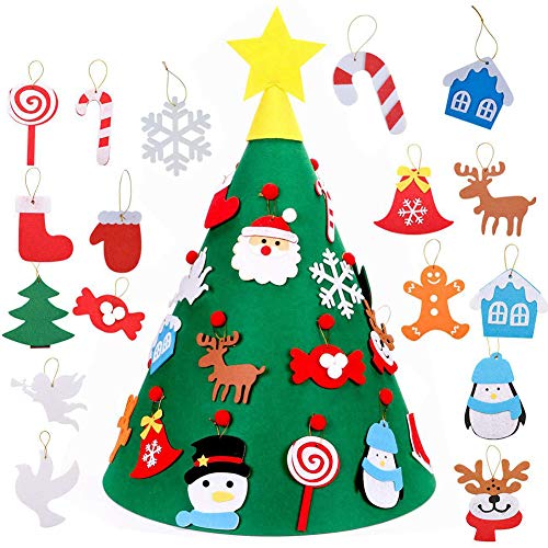 Feltro Albero Natale Fai da Te 3D Albero di Natale con 17pcs Toddler Amichevole Albero di Natale Sospeso Ornamenti per Bambini Regali di Natale Natale Casa Decorazioni per i Bambini