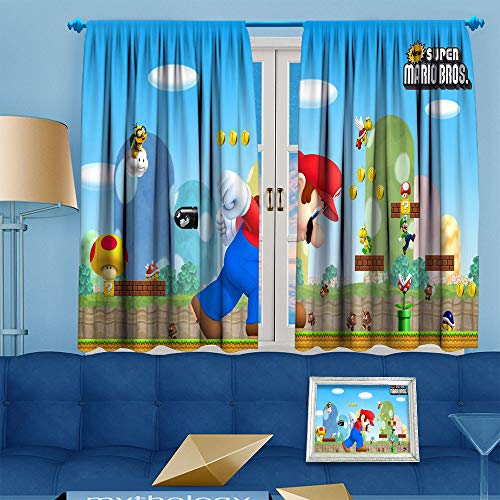 Ficldxc Cortina de ventana para habitación de niños, diseño de Super Mario Brothers de 213,4 cm de largo, ahorro de energía (New Mario Bros) 213,4 cm de ancho x 84 cm de largo