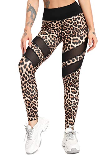 FITTOO Pantalones Deportivos Mujer Yoga Leggings de Alta Cintura Elásticos Transpirables para Running Fitness #5 Leopardo-2 Medium