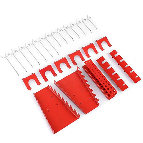 FIXKIT Tool Wall Juego de Ganchos Metálicos de 25 Piezas Taller Soporte para Dispositivos Pesados Gancho para pared Perforada - Juego de Ganchos de Montaje para Portaherramientas