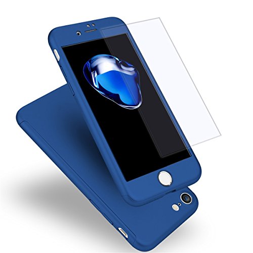 Funda iPhone 7 360 Grados Integral para Ambas Caras + Protector de Pantalla de Vidrio Templado,[ 360 ° ] [ Azul ] Case/Cover/Carcasa iPhone 7 (iPhone 7 4.7inch, Azul)