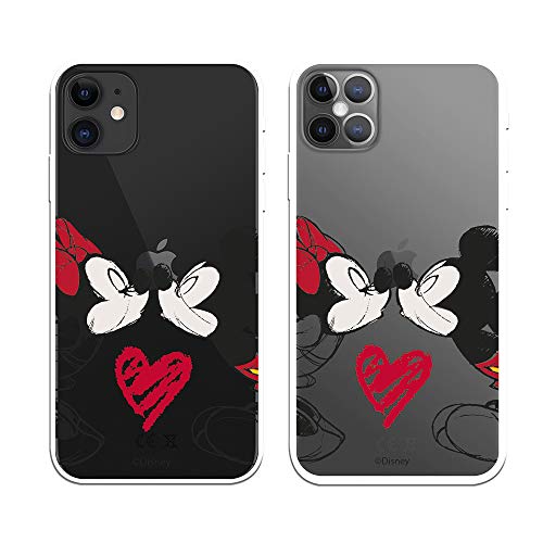 Funda para iPhone 12 - iPhone 12 Pro Oficial de Clásicos Disney Mickey y Minnie Beso para Proteger tu móvil. Carcasa para Apple de Silicona Flexible con Licencia Oficial de Disney.