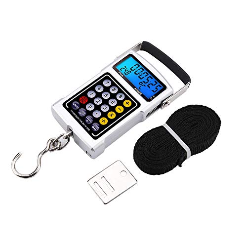 Garosa Báscula de Pesaje para Peces Balanza Electrónica Portátil 7 En 1 Báscula Digital con Pantalla LCD Retroiluminada Calculadora de Reloj de Temperatura